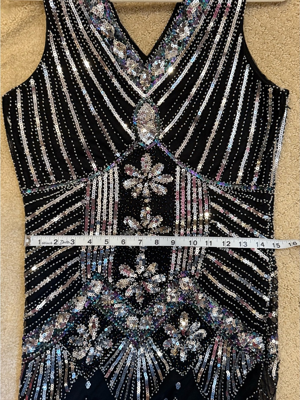 NWOT 1920’s Vintage Style Flapper Dress Sequins Fringe Black Silver Art Deco - Picture 10 of 11